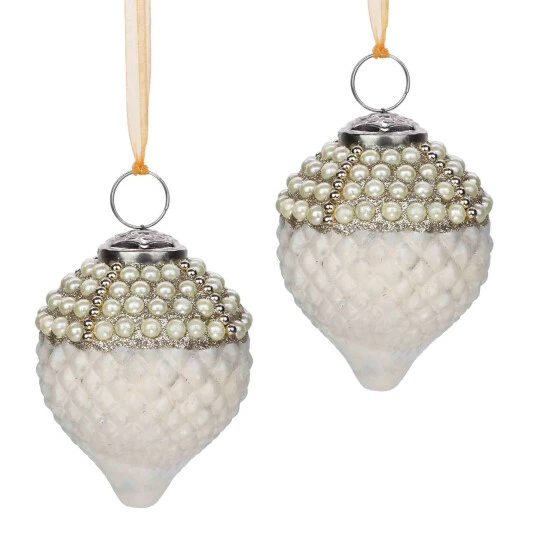 Trunkin' USA Timeless Classic Glass Tree Ornament - White & Gold Decor White & Gold