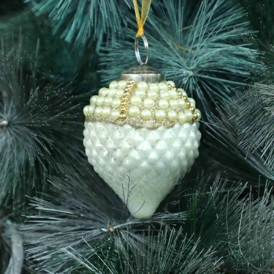 Trunkin' USA Timeless Classic Glass Tree Ornament - White & Gold Decor White & Gold - Image 5