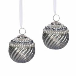 Trunkin&apos; USA Timeless Classic Glass Tree Ornament - Silver & Cream Decor Silver & Cream