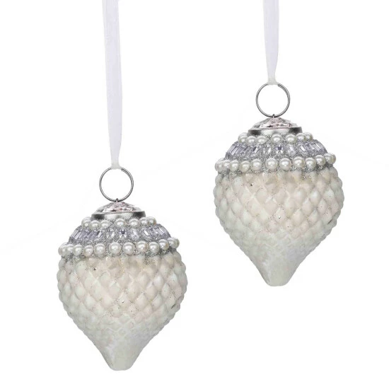 Trunkin' USA Timeless Classic Glass Tree Ornament - White & Silver Decor White & Silver