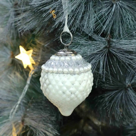 Trunkin' USA Timeless Classic Glass Tree Ornament - White & Silver Decor White & Silver - Image 5