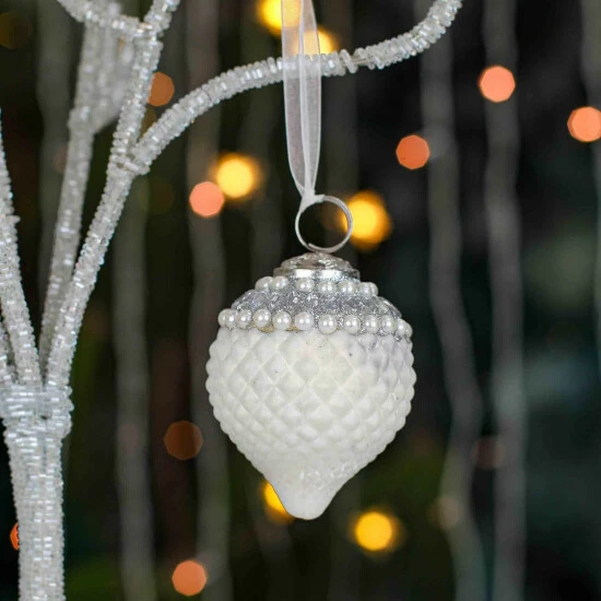 Trunkin' USA Timeless Classic Glass Tree Ornament - White & Silver Decor White & Silver - Image 6