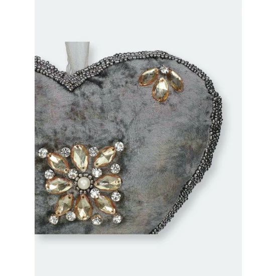 Trunkin' USA #Love Bead Embroidered Heart Hanging Decor Grey - Image 3
