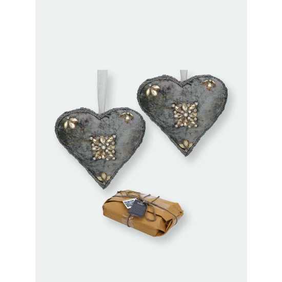 Trunkin' USA #Love Bead Embroidered Heart Hanging Decor Grey - Image 4