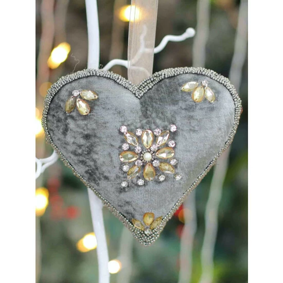 Trunkin' USA #Love Bead Embroidered Heart Hanging Decor Grey - Image 6
