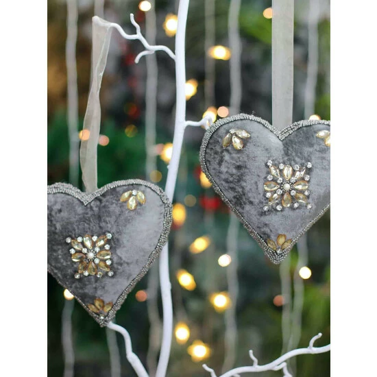 Trunkin' USA #Love Bead Embroidered Heart Hanging Decor Grey - Image 7