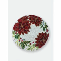 Trunkin' USA Poinsettia & Holly Bead Embroidered Placemat Decor