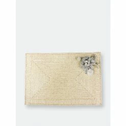 Trunkin' USA Glass Bead Embroidered Flower Placemat Decor White