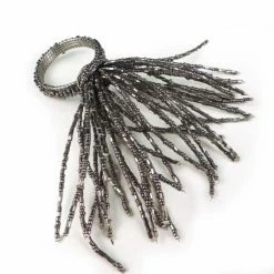 Trunkin' USA Tasseled Glass Bead Napkin Ring - Smoke Decor