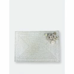 Trunkin' USA Glass Bead Embroidered Flower Placemat Decor White