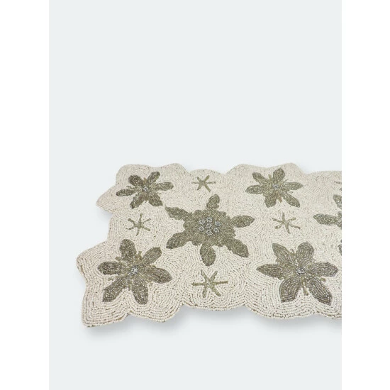 Trunkin' USA Let It Snow Bead Embroidered Table Runner Decor Silver - Image 2