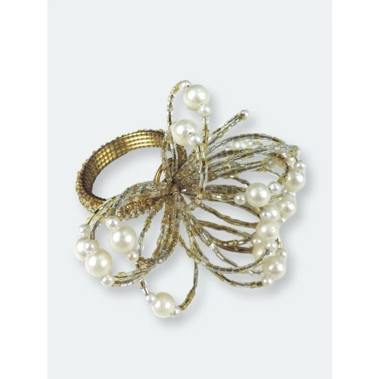 Trunkin' USA Pearl Flower Napkin Ring Decorative Accents Gold