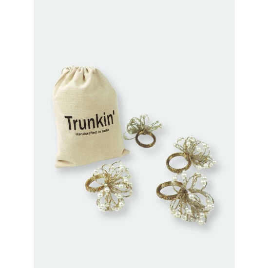 Trunkin' USA Pearl Flower Napkin Ring Decorative Accents Gold - Image 2