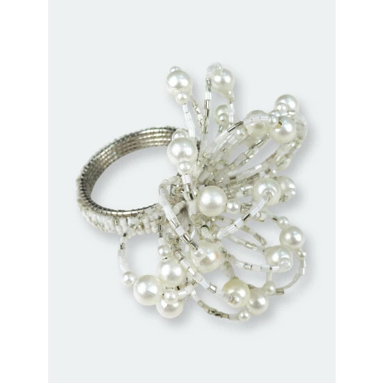 Trunkin' USA Pearl Flower Napkin Ring Decorative Accents Silver