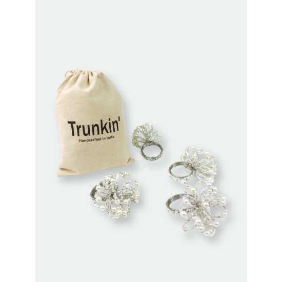 Trunkin' USA Pearl Flower Napkin Ring Decorative Accents Silver - Image 2