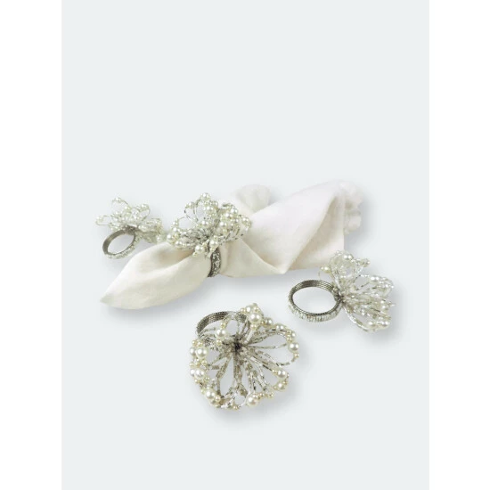 Trunkin' USA Pearl Flower Napkin Ring Decorative Accents Silver - Image 3