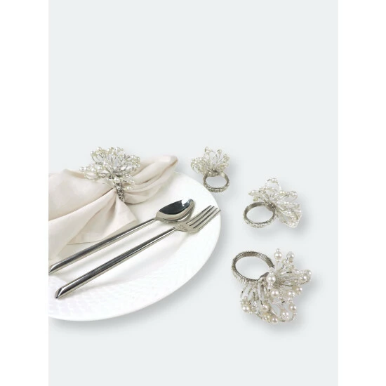 Trunkin' USA Pearl Flower Napkin Ring Decorative Accents Silver - Image 4