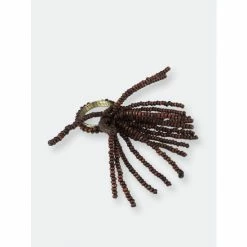 Trunkin&apos; USA Tasseled Wooden Bead Napkin Ring Decorative Accents Brown