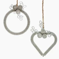 Trunkin' USA Soul Mates Beaded Heart & Wreath Hanging Decor Silver