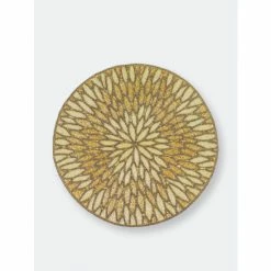 Trunkin&apos; USA Chrysanthemum Glass Bead Embroidered Placemat Decor Gold