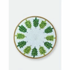 Trunkin&apos; USA O Christmas Tree Bead Embroidered Placemat Decor Green