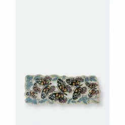 Trunkin&apos; USA Butterflies Glass Bead Embroidered Table Runner Decor Blue