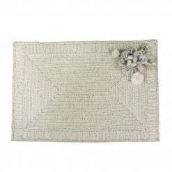 Trunkin' USA Glass Bead Embroidered Flower Placemat Set Of 2 Decor White