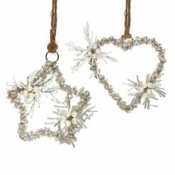 Trunkin' USA Soul Mates Beaded Heart & Star Hanging - Cream & Silver Decor Cream & Silver